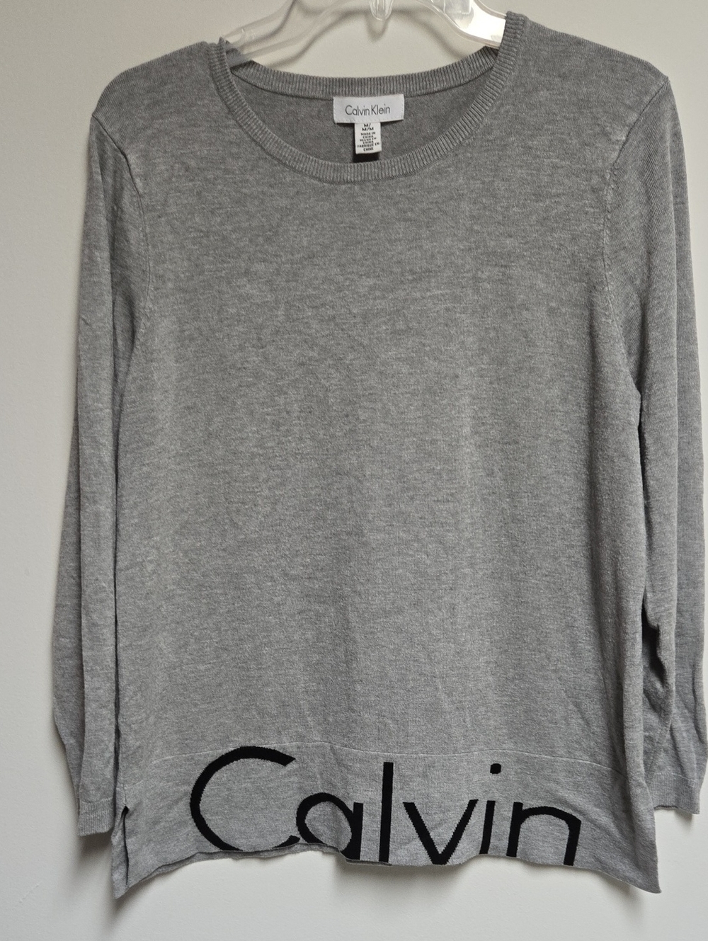 Calvin Klein Light Gray Long-Sleeve Logo Hem Top